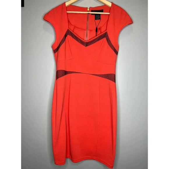 Kardashian Kollection mesh cutout bustier dress bandage midi coral size Large - Picture 2 of 7